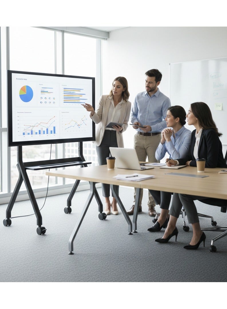 بيتيك حامل تلفزيون متحرك قوي التحمل للشاشات المسطحة من 55 إلى 100 بوصة، يتحمل وزنًا أقصى 120 كجم، ارتفاع قابل للتعديل من 1155 إلى 1525 مم، مزود برف AV وعجلات قابلة للقفل، متوافق مع VESA 900×600 مم، لون أسود – FD580 - Image 3